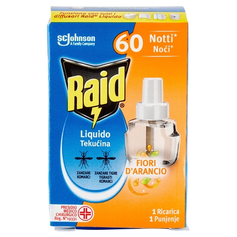 Raid Liquido Elettrico Ricarica, 60 Notti, Fiori d'Arancio, 36 ml